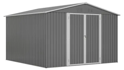 Produktbild von Aufbewahrungsschuppen - Gartenschuppen - 305 x 305 x 200 cm - Metall - Wasserdicht - Abschließbare Türen - Bodenrahmen - Grau