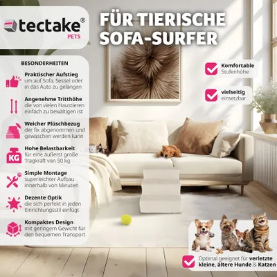 Produktbild von tectake® Haustiertreppe Paw Path für Hunde und Katzen pflegeleicht, 37 x 45 x 34,5 cm