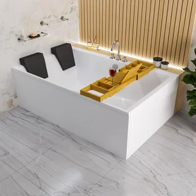 Image de ECOLAM baignoire Crown LUX 190x120 cm+ tablier | 2 appui-têtes noirs + planche en bambou | siphon pieds + silicone | Set complet