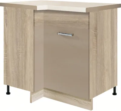 Productafbeelding van Hoekonderkast - PREMIO 14D - Hoekonderkast 100 × 70 cm, beige hoogglans