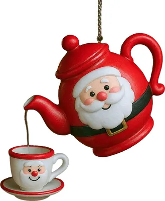 Produktbild von Weihnachtliche Teekannen-Dekoration, Vintage-Weihnachts-Teetasse und -Kanne zum Aufhängen mit Teegießeffekt, Geschenk für Teeliebhaber