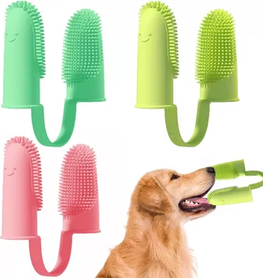 Produktbild von 6 Stück Zahnbürste für Hunde, zwei Finger aus Silikon, Zahnbürste für Hunde und Hunde, weiche Borsten, doppelte Ende, Zahnbürste für Hunde, Katzen, kleine Hunde.