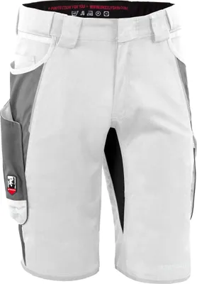 Produktbild von Qualitex kurze Arbeitshose - Handwerker-Shorts IRON mit 13 Taschen aus Lyocell, Cordura & Stretch - in Farbe: weiß/grau - Herren: 76 - Damen: 70