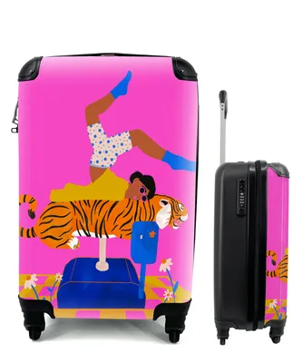 Produktbild von MuchoWow® Koffer Handgepäck Trolley Rollkoffer Kleine Reisekoffer mit 4 Rollen - Frauen - Tiger - Abstrakt - Cabin Size < 55x40x23 cm & 55x40x20 cm - Fotokoffer - Kabinenkoffer - Boardgepäck - Reise-Box - Reisekoffer - Reisegepäck - Koffer mit Bild - Trolley für Kinder