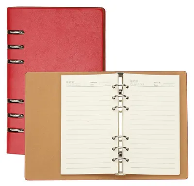 Produktbild von Nachfüllbares Leder-Notizbuch Studium Schreibjournal Rot 6-Ring Hardcover 96 Blätter
