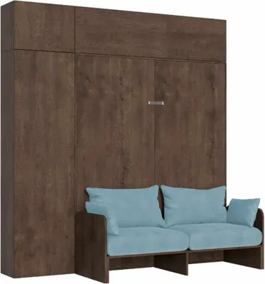 Productafbeelding van Kentaro, 160 cm klapbed voor een tweepersoonsbed, met een slaapbank en meubels van walnoothout, in lichtblauw