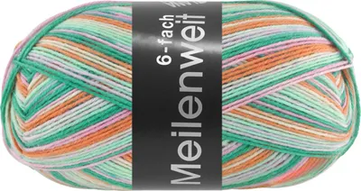 Immagine prodotto di Lana Grossa MEILENWEIT 150 g PAPILLON resistente e caldo calzino a 6 veli 390 m colore 9604 - arancio salmone/ecru/rosa/verde petrolio/turchese/grigio argento