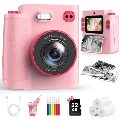 Produktbild von Kinder Sofortbildkamera mit Sofortdruck, Mini Digitalkamera mit 32GB Karte, Thermodrucker, Foto Kamera Geschenk für Kinder Mädchen Jungen