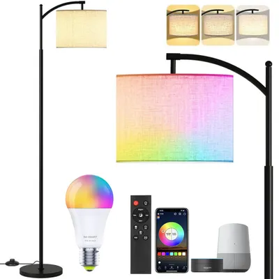 Produktbild von RGB Stehlampe Dimmbar Smart,Leselampe Stehleuchte Fernbedienung E27, Ecklampe Winkelverstellbar Fußschalter APP Alexa Google Wohnzimmer Schlafzimmer