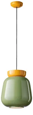 Image de Petite suspension vintage déco Corcovado en céramique et verre vert-jaune E27