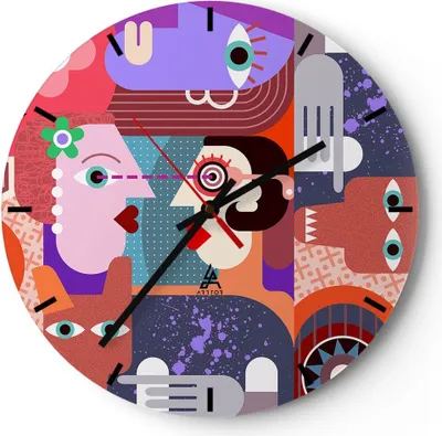 Produktbild von Wanduhr - Rund - Glasuhr - Abstraktion modern - 40x40cm - Schleichendes Uhrwerk - Lautlos - zum Aufhängen bereit - Dekoration Modern - Wanddekoration aus Glas - C3AR40x40-3984