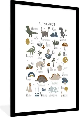 Produktbild von MuchoWow® Gerahmtes Poster Dinosaurier - Kinderzimmer - Tyrannosaurus - Jungen - Mädchen - Kinder 60x90 cm - Poster mit Schwarzem Bilderrahmen Wandposter Rahmen Foto Bilder - Dekoration - Wandposter Wohnzimmer - Hochwertig