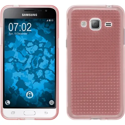 Produktbild von PhoneNatic Case kompatibel mit Samsung Galaxy J3 (2016) - rosa Silikon Hülle Iced + 2 Schutzfolien
