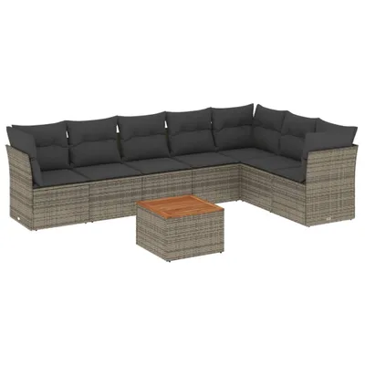 Produktbild von vidaXL 8-tlg. Garten-Sofagarnitur mit Kissen Grau Poly Rattan