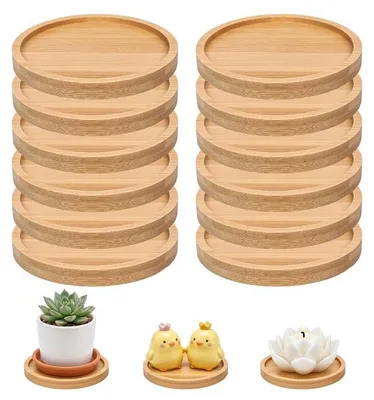 Image de Lot de 12 sous-verres ronds en bois de bambou, idéal pour des projets créatifs