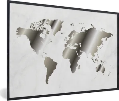 Produktbild von MuchoWow® Gerahmtes Poster Weltkarte - Schwarz und weiß - Marmor 90x60 cm - Poster mit Schwarzem Bilderrahmen Wandposter Rahmen Foto Bilder - Fotorahmen - Foto-Plakat