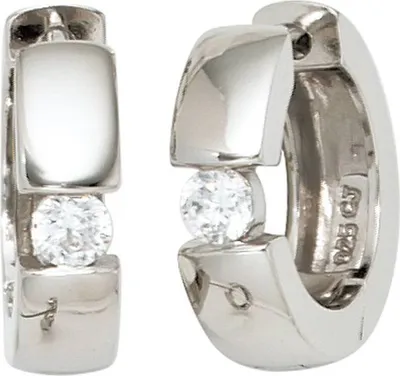 Produktbild von JOBO Creolen 925 Sterling Silber rhodiniert 2 Zirkonia Ohrringe
