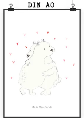 Produktbild von Mr. & Mrs. Panda Bild Eisbär Umarmen DIN A0 - Weiß - Geschenk, drucke, wanddeko, Plakat, Wandbild, Deko, Lustige Sprüche