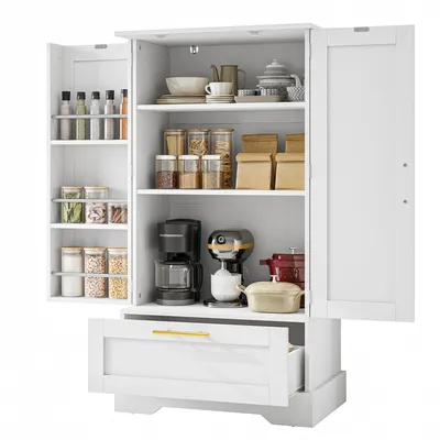Produktbild von Küchenschrank Aufbewahrungsschrank mit Türregal, Sideboard mit Schubladen, verstellbare Ablage, 60x40x110cm, Weiß