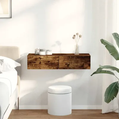 Productafbeelding van Maison Exclusive - Wandplank met lades, gerookt eikenhout, 80x33x17 cm, houtvezel