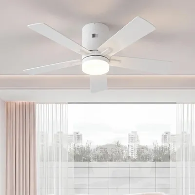 Obrázok produktu pre Stropný ventilátor ProximaX s LED osvetlením, priemer 106,6 cm (42 palcov), 5 bielych krídel, tichý DC motor, diaľkové ovládanie