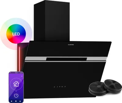 Produktbild von Klarstein Alina Dunstabzugshaube - 60cm Kopffreihaube, 600 m³/h, A , LED-Beleuchtung, Leise 68 dB, Abluft & Umluft, Intelligente Steuerung, Schwarz