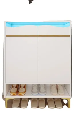 Image de Armoire à chaussures, éclairage LED, design peu encombrant, A