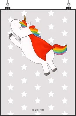 Produktbild von Mr. & Mrs. Panda Bild Einhorn Geburtstag DIN A2 - Grau Pastell - Geschenk, Einhörner, Wandbild, Superheld, drucke, Plakat, wanddeko, Geburtstagsgeschenk, Held, Unicorn