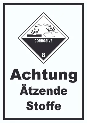 Produktbild von Schild Ätzende Stoffe Corrosive hochkant A5 Rückseite selbstklebend