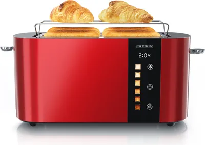 Produktbild von Arendo Toaster 4 Scheiben, Langschlitztoaster, Langschlitz, Edelstahl, 1500W, Display mit Restzeitanzeige, Brötchenaufsatz, Defrost Funktion, Wärmeisolierendes Gehäuse, Touch Display, rot