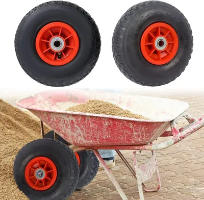 Produktbild von Schubkarrenrad für Bollerwagen mit PolyurethanLuftreifen 3.00-4, 260 mm, Schwarz-Rot, 2 Stück
