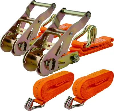 Produktbild von Spanngurte mit Ratsche und Haken 2er Set | 25mm breit | 5m lang | bis 1500kg | Zurrgurte für Ladungssicherung | Spanngurte Doppelspitzhaken | Gurtband