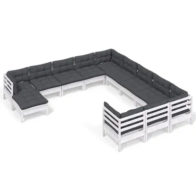 Produktbild von vidaXL 12-tlg. Garten-Lounge-Set mit Kissen Weiß Kiefernholz