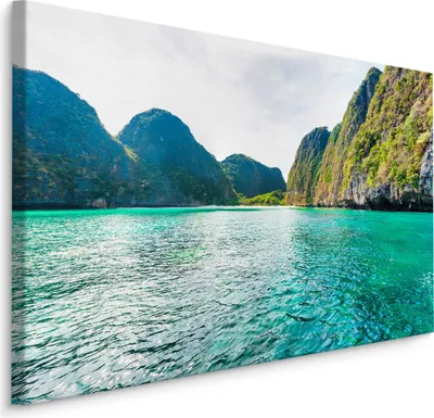 Produktbild von Fabelhafte Canvas LEINWAND BILDER 100x70 cm XXL Kunstdruck Meer Bucht Berge Felsen