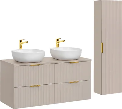 Produktbild von Doppelwaschtisch und Hängesäule 120.8cm Adriel mit 4 Schubladen, Beige