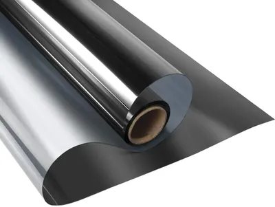 Image de Film pour fenêtres - Film de protection solaire - Effet miroir temporaire - Adhérence statique - Isolation thermique - Protection UV 100% - 50 x 100 cm - Noir et argent