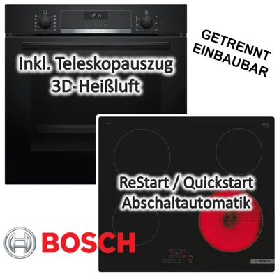 Produktbild von Herdset Bosch Backofen EcoClean mit Glaskeramikkochfeld QuickStopp autark 60 cm