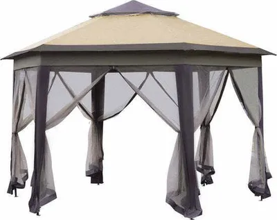 Produktbild von Outsunny Gartenpavillon Faltpavillon mit 6 Seitenteile Doppeldach Kaffee+Beige