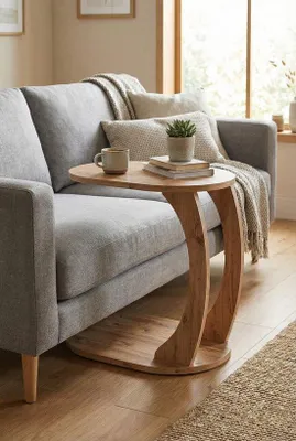Image de Table d'appoint en forme de C pour ordinateur portable, à placer près d'un canapé, modèle Pijnboom, 51 x 35,5 x 57 cm