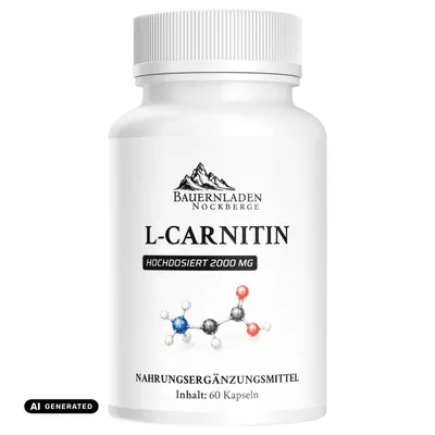 Produktbild von Bauernladen Nockberge | L-Carnitin Kapseln | hochdosiert mit 2000 mg, KI-generiertes Bild