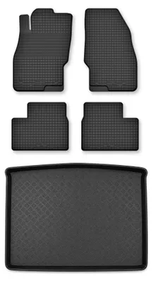 Productafbeelding van Rubberen automatten + kofferbakmat voor Fiat Doblo II 2009-2020 – 5-delig, zwart, op maat – Wielganizator Semi-Universal
