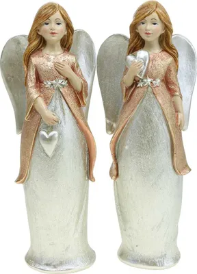 Produktbild von Engel Figur Schutzengel Weihnachtsdeko mit Herz, Dekofigur Geschenkidee, Engelstatue 19cm Set 2St