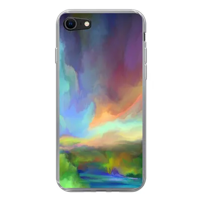 Produktbild von MuchoWow® Handyhülle Schutzhülle Hülle für iPhone 7 Landschaft - Aquarell - Himmel Silikon Softcase Handy Hülle - Kartenhalter