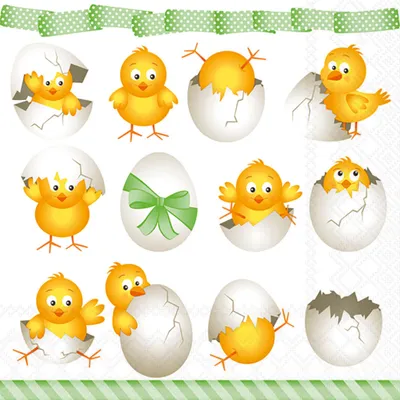 Produktbild von Servietten Papier 33x33cm 3-lag. mit Küken & Ostern Motiv 20 Stück