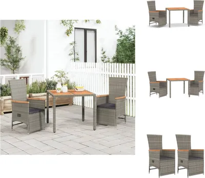 Produktbild von vidaXL 3-tlg. Garten-Essgruppe mit Kissen Grau Poly Rattan -  Gartenstühle
