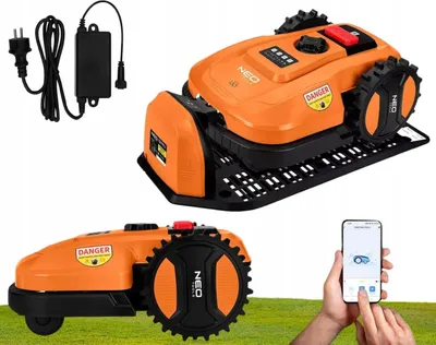 Immagine prodotto di Rasaerba robotizzato NEO TOOLS con batteria sostituibile per giardini fino a 600 m2 - controllo tramite app per smartphone - stazione di ricarica, cavo di collegamento da 100 m - 18 V DC