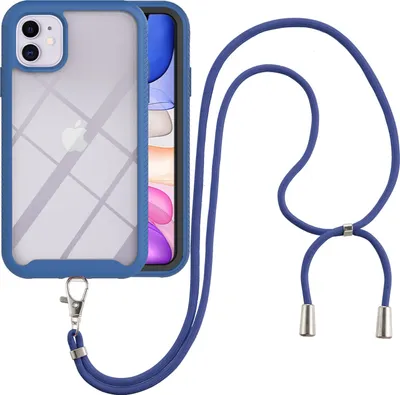 Produktbild von iPhone 11 Handykette Hülle, Transparente TPU Bumper Ganzkörper Schutzhülle mit Kordel zum Umhängen Necklace Schlüsselband für iPhone 11 Blau