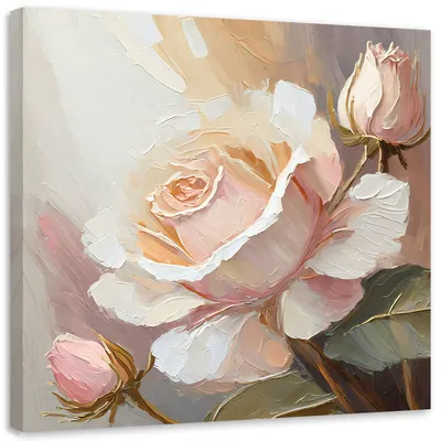 Produktbild von Leinwandbild Rose handgemalt 40x40 Feeby Rosa bild für die wand bereit zum aufhängen