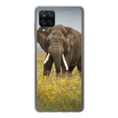 Produktbild von MuchoWow® Handyhülle Schutzhülle Hülle für Samsung Galaxy A12 Elefant - Blumen - Gras - Tiere - Natur Silikon Softcase Handy Hülle - Bild