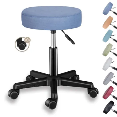Produktbild von Theo&Cleo Rollhocker höhenverstellbar Drehhocker mit Rollen Bürohocker ergonomisch 360° drehbar 10 cm Polsterung 130 kg Nordisches Blau